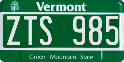 VT license plate ZTS985