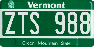 VT license plate ZTS988