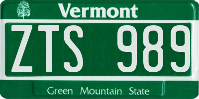 VT license plate ZTS989