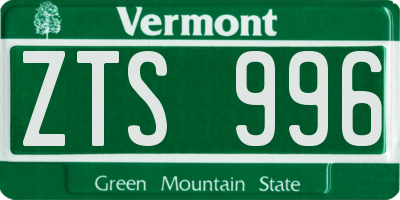 VT license plate ZTS996