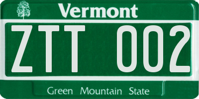 VT license plate ZTT002