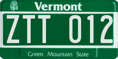VT license plate ZTT012