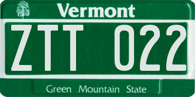 VT license plate ZTT022