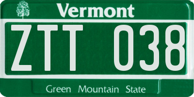 VT license plate ZTT038