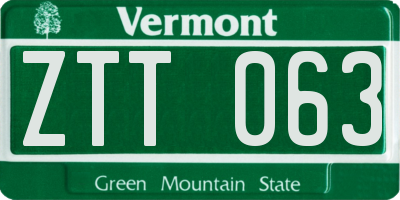 VT license plate ZTT063