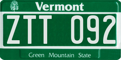 VT license plate ZTT092