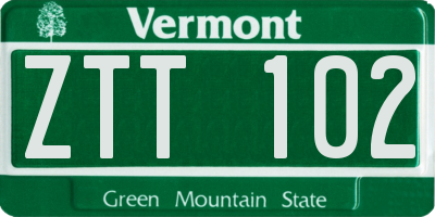 VT license plate ZTT102