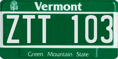 VT license plate ZTT103