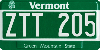 VT license plate ZTT205