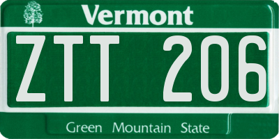 VT license plate ZTT206