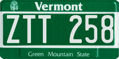 VT license plate ZTT258