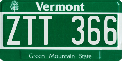 VT license plate ZTT366