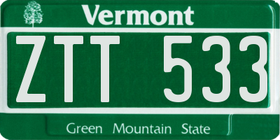 VT license plate ZTT533