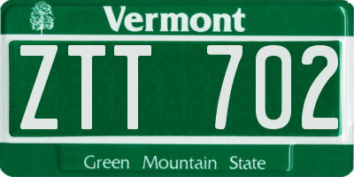 VT license plate ZTT702