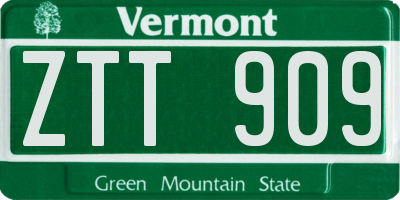 VT license plate ZTT909
