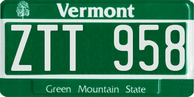 VT license plate ZTT958