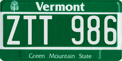 VT license plate ZTT986