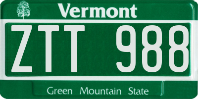 VT license plate ZTT988
