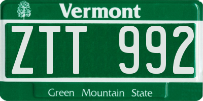 VT license plate ZTT992