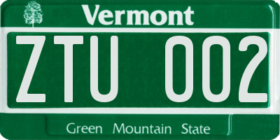 VT license plate ZTU002