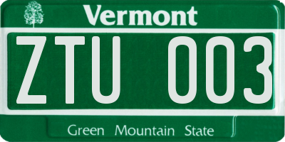 VT license plate ZTU003