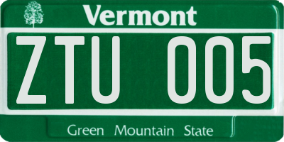 VT license plate ZTU005