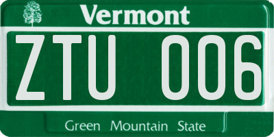 VT license plate ZTU006