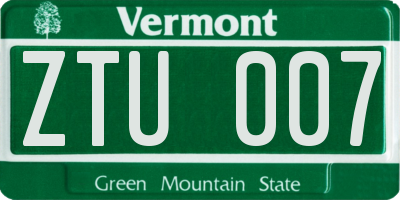 VT license plate ZTU007