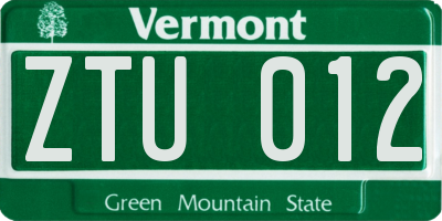 VT license plate ZTU012