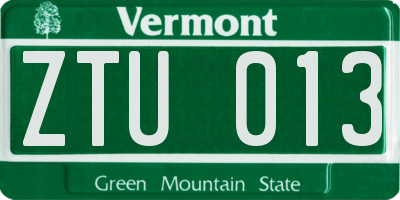 VT license plate ZTU013