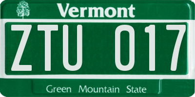 VT license plate ZTU017