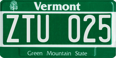 VT license plate ZTU025
