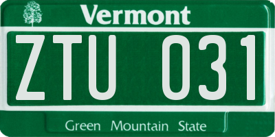 VT license plate ZTU031