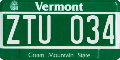 VT license plate ZTU034