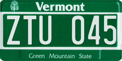VT license plate ZTU045