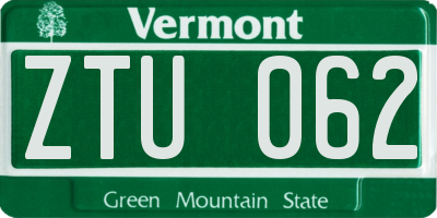 VT license plate ZTU062