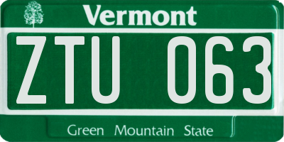 VT license plate ZTU063