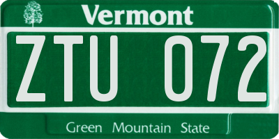VT license plate ZTU072