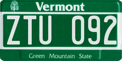VT license plate ZTU092