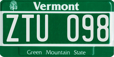 VT license plate ZTU098