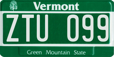 VT license plate ZTU099