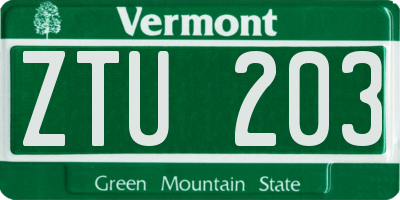 VT license plate ZTU203
