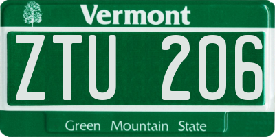VT license plate ZTU206