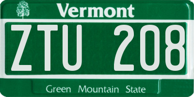 VT license plate ZTU208