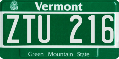 VT license plate ZTU216