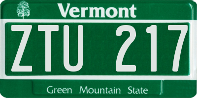 VT license plate ZTU217