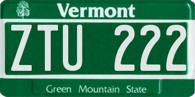 VT license plate ZTU222