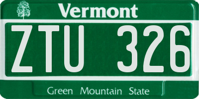 VT license plate ZTU326