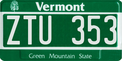 VT license plate ZTU353