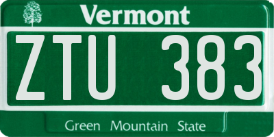 VT license plate ZTU383